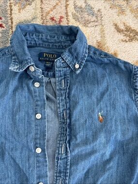 Polo Ralph Lauren Blue Sz 10/12 Denim Button-Down Shirt with Pony Logo